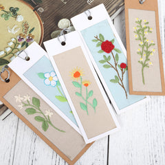 Bookmark Set Of Five DIY Needlepoint Hoop Hand embroidered Bookmark flower Gift for readers bookmark Beginner Embroidery Kit