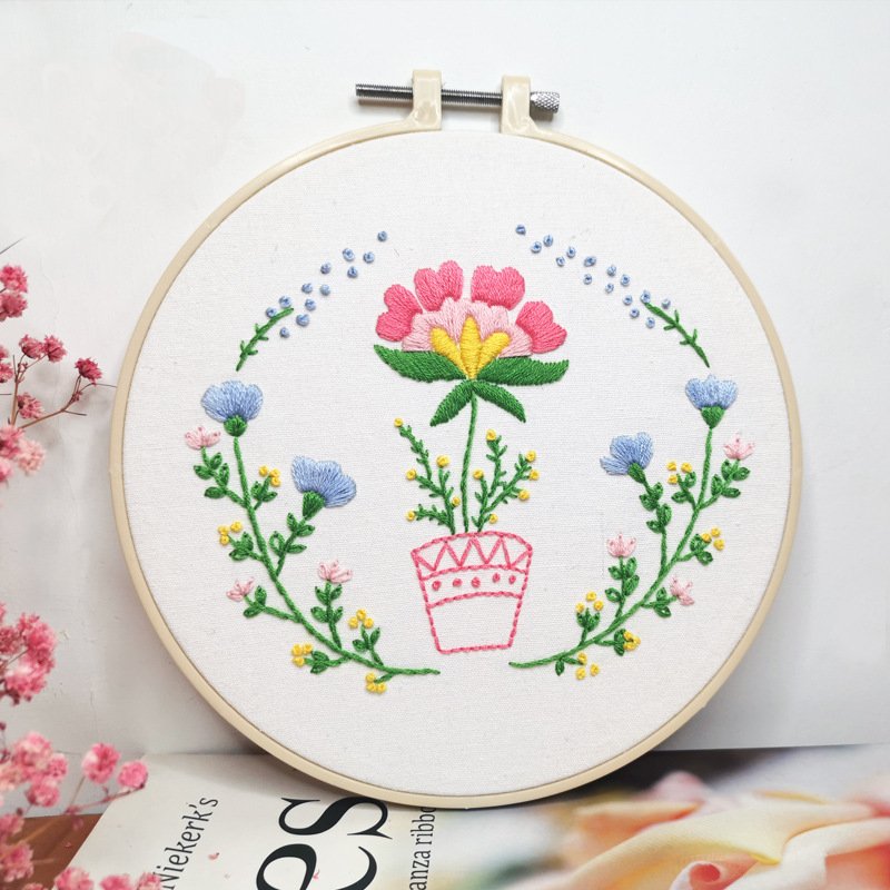 Colorful flowers Embroidery Kit for Beginners Modern, Easy Floral/Floral Art Kit with Hoop, DIY Starter Craft Kit for Adults