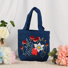 8 Patterns Flower Hand Embroidery Bag Kit,Portable Small Canvas Lunch Tote Bag,Bento Bag Needlepoint Kit for Beginner,DIY Adult Craft Kit