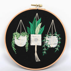 Embroidery Kit Beginner-Hanging Planter Floral Pattern-Hand Embroidery Full Kit-DIY Flower Embroidery Hoop Wall Art Kit