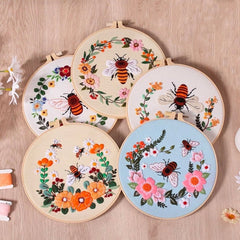 Bees and Flowers Embroidery Kit For Beginner  Modern Embroidery Kit with Pattern