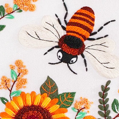 Sunflower Bee Embroidery Kit Ready to Stitch, All Supplies Included