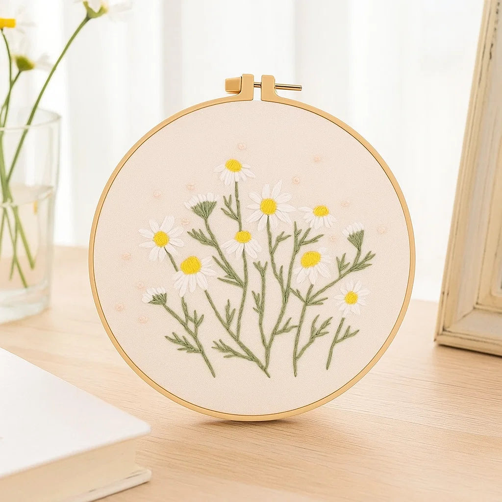 Whispers of Spring – Daisy Floral Embroidery Kit for Creative Calm