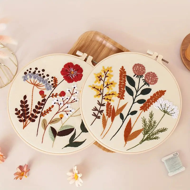 4pcs Embroidery Kit With Floral Pattern And Instructions Hoops Floss Threads Needles Easy Art Floral Kit with Hoop|DIY Starter Craft Kit for Adults