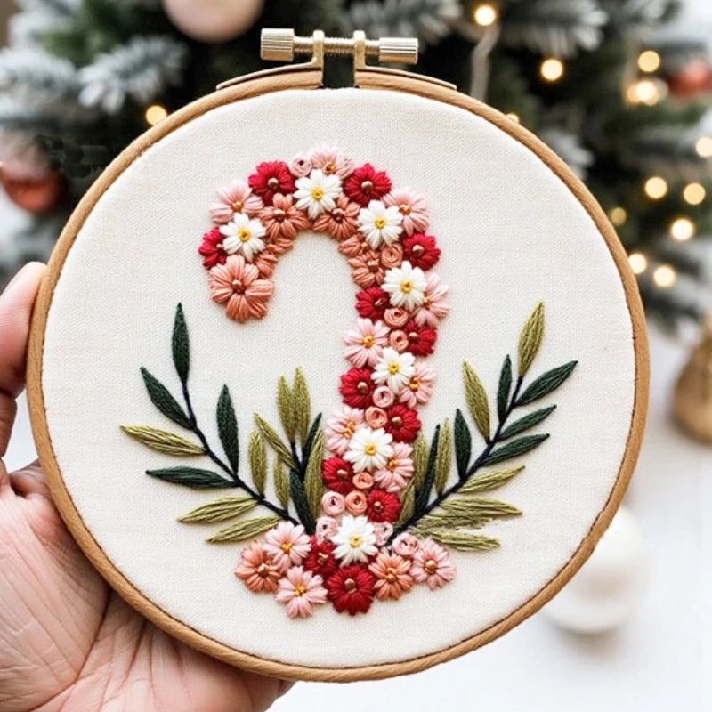 Bring the spirit of handmade joy into your home with this Floral Candy Cane Embroidery Kit.
Each stitch blooms with soft shades of red, blush, and cream, forming a delicate candy cane wrapped in fresh green leaves. Perfect for festive décor or year-round charm, this embroidery invites you to slow down, breathe, and create something truly heartwarming.