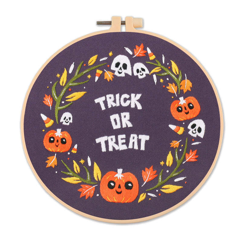 Modern Crewel Embroidery Kit with Pattern about hallow day | Floral Embroidery Full Kit with Needlepoint Hoop| DIY Craft Kit