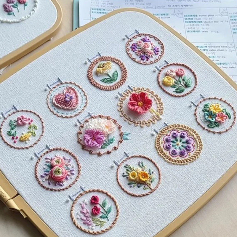 Flowers Embroidery Kit| Modern Embroidery Kit with Pattern | Flowers Embroidery Full Kit with Needlepoint Hoop| DIY Craft Kit