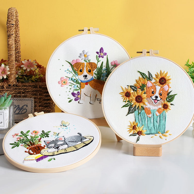 Dog Embroidery Kit For Beginner Modern Embroidery Kit diy kit corgi golden retriever embroidery kit starter DIY craft kit gift for dog lover