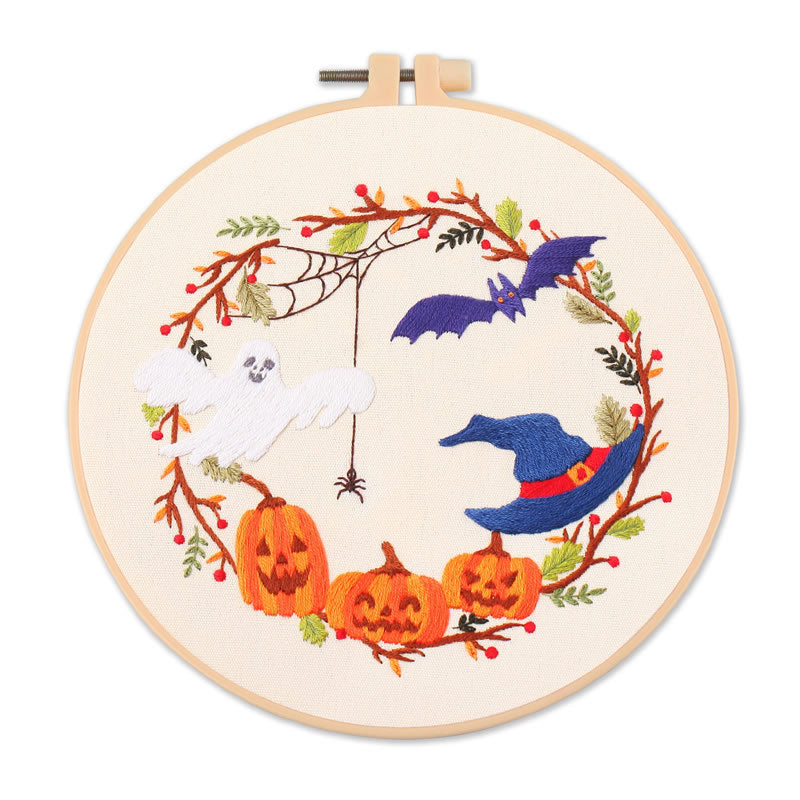 Modern Crewel Embroidery Kit with Pattern about hallow day | Floral Embroidery Full Kit with Needlepoint Hoop| DIY Craft Kit