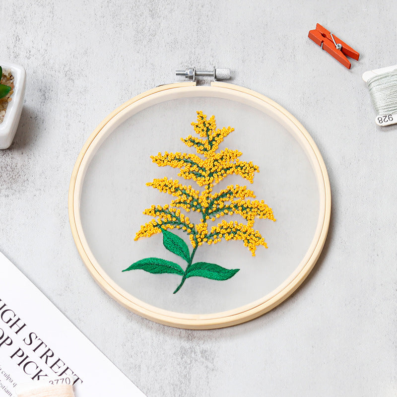 Plants Transparent Embroidery Kit for Beginner Flower diy Kit, Beginner Hand Embroidery Full Kit ,Diy Start Up Embroidery Set with Pattern