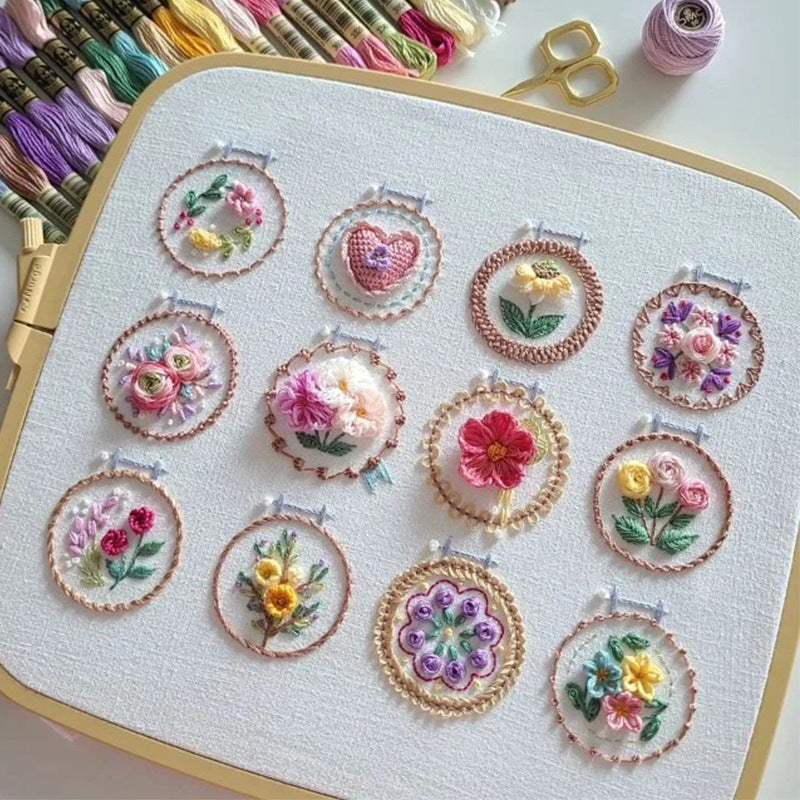 Flowers Embroidery Kit| Modern Embroidery Kit with Pattern | Flowers Embroidery Full Kit with Needlepoint Hoop| DIY Craft Kit