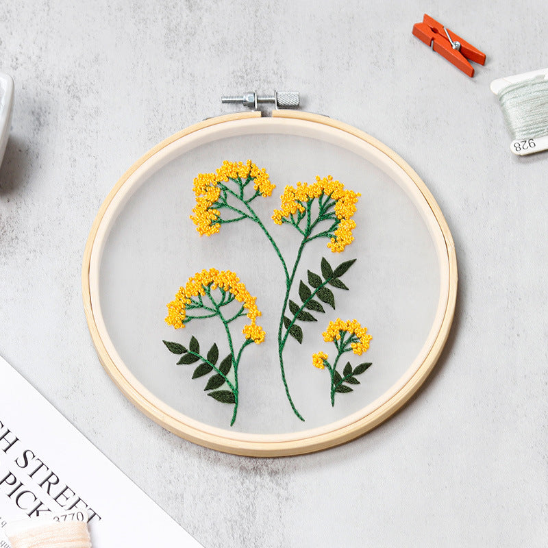 Plants Transparent Embroidery Kit for Beginner Flower diy Kit, Beginner Hand Embroidery Full Kit ,Diy Start Up Embroidery Set with Pattern