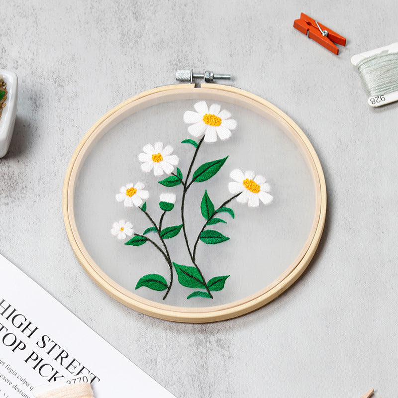 Plants Transparent Embroidery Kit for Beginner Flower diy Kit, Beginner Hand Embroidery Full Kit ,Diy Start Up Embroidery Set with Pattern