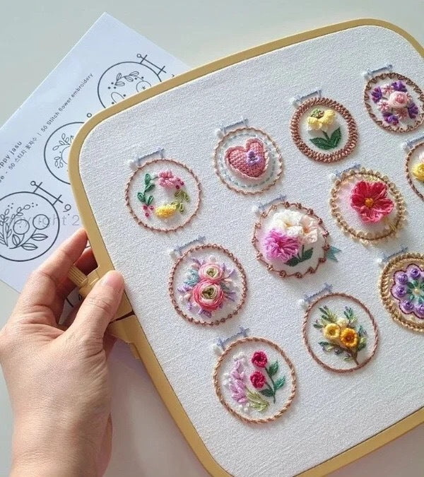 Flowers Embroidery Kit| Modern Embroidery Kit with Pattern | Flowers Embroidery Full Kit with Needlepoint Hoop| DIY Craft Kit