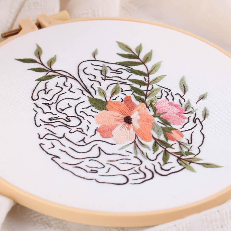 Modern Crewel Easy Embroidery Kit with Pattern| Embroidery Hoop Plants | Full Embroidery DIY KIT | Skeleton