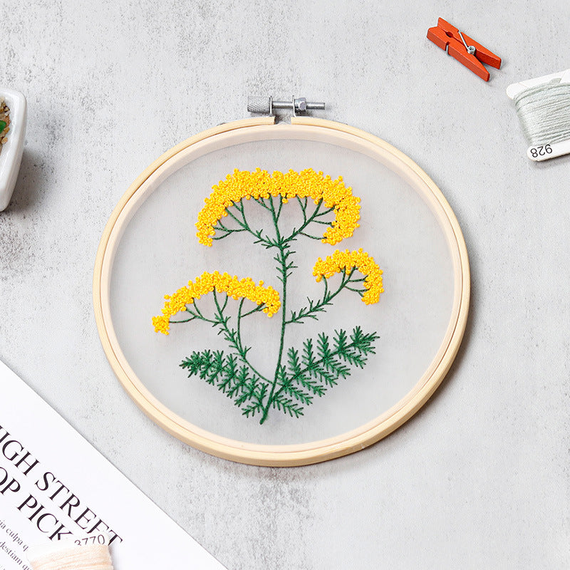 Plants Transparent Embroidery Kit for Beginner Flower diy Kit, Beginner Hand Embroidery Full Kit ,Diy Start Up Embroidery Set with Pattern