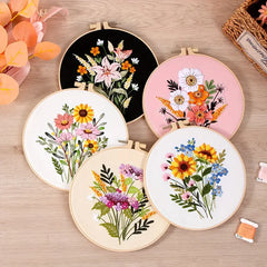5pcs Colorful flowers Embroidery Kit for Beginners Modern, Easy Floral/Floral Art Kit with Hoop, DIY Starter Craft Kit for Adults, Gift for Her
