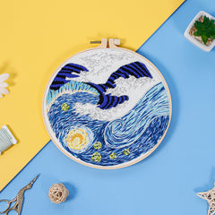 Van Gogh’s Starry Night Pattern-Hand Embroidery Full Kit-DIY Embroidery Hoop Wall Art Kit-Gifts for coworker