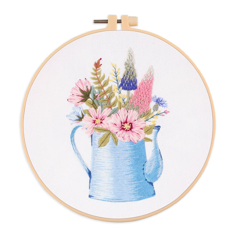 Modern Crewel Embroidery Kit with Pattern | Floral Embroidery Full Kit with Needlepoint Hoop| DIY Craft Kit