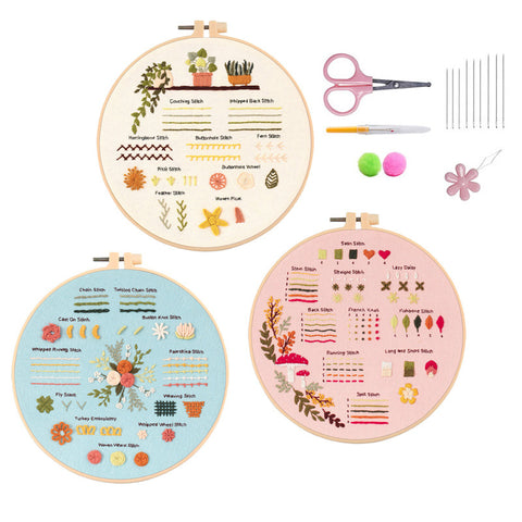 Beginner Embroidery Kit Set of 3 | Beginner Embroidery Kit | Modern Needlepoint Kit Cross Stitch | Hand Embroidery Kit | DIY Craft