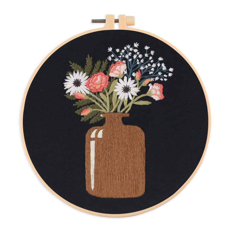 Modern Crewel Embroidery Kit with Pattern | Floral Embroidery Full Kit with Needlepoint Hoop| DIY Craft Kit