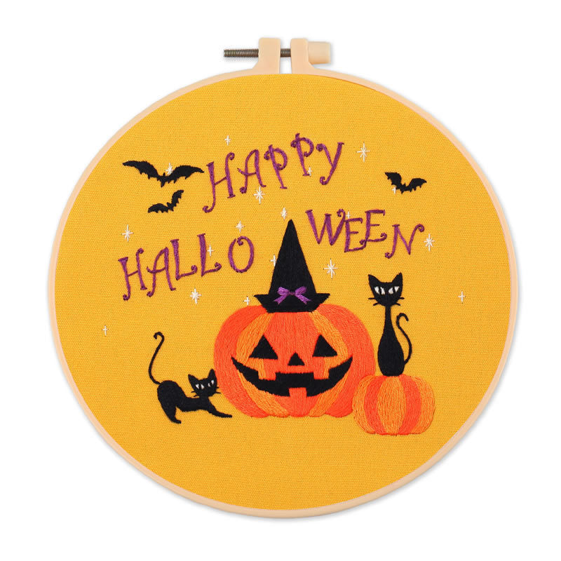 Modern Crewel Embroidery Kit with Pattern about hallow day | Floral Embroidery Full Kit with Needlepoint Hoop| DIY Craft Kit