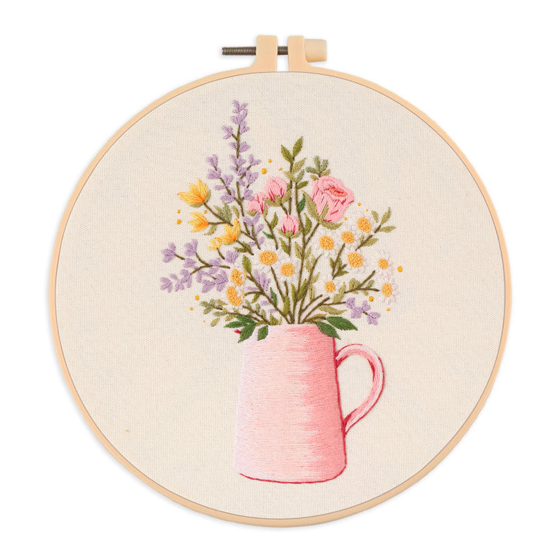 Modern Crewel Embroidery Kit with Pattern | Floral Embroidery Full Kit with Needlepoint Hoop| DIY Craft Kit