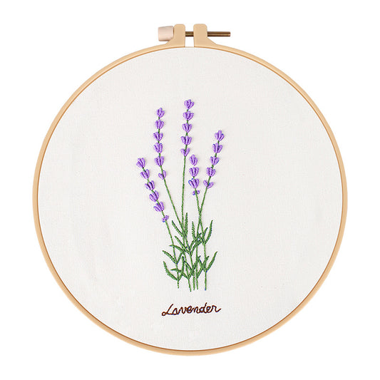 Lavender Embroidery kit beginner Oval floral pattern embroidery kit Hand Embroidery Full Kit
