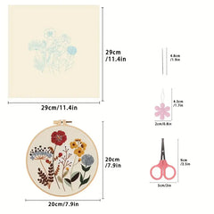 4pcs Embroidery Kit With Floral Pattern And Instructions Hoops Floss Threads Needles Easy Art Floral Kit with Hoop|DIY Starter Craft Kit for Adults