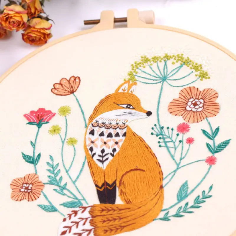 Beginner needlepoint craft kit – animal stitching pattern on fabric