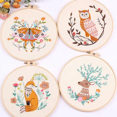 Cute animal embroidery kit with hoop and threads for beginners