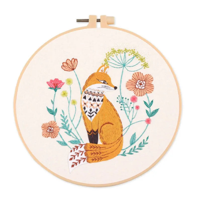 Beginner needlepoint craft kit – animal stitching pattern on fabric