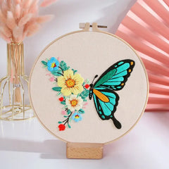 modern embroidery kit with butterfly and hoop