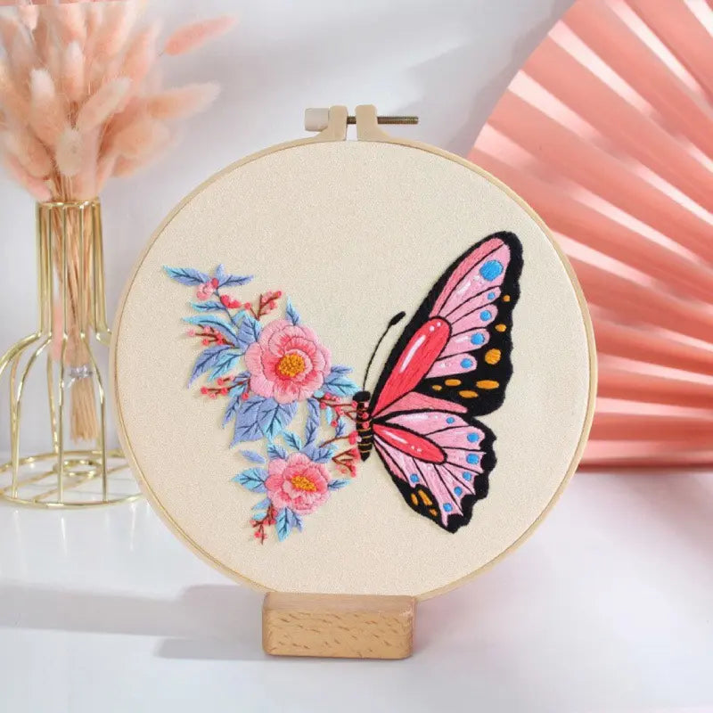step by step butterfly embroidery on hoop