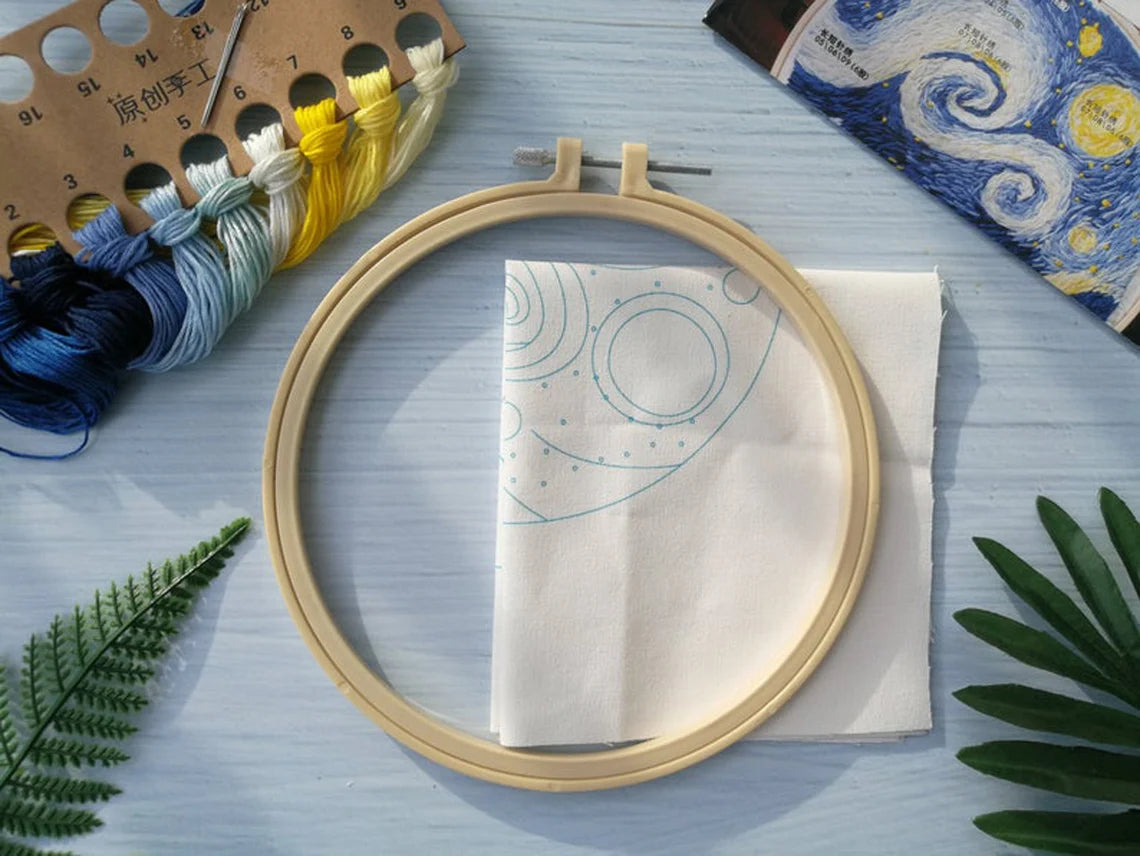 Van Gogh’s Starry Night Pattern-Hand Embroidery Full Kit-DIY Embroidery Hoop Wall Art Kit-Gifts for coworker