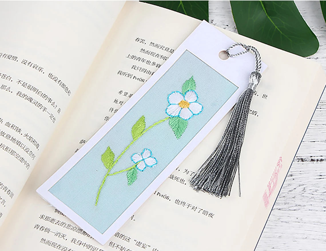 Bookmark Set Of Five DIY Needlepoint Hoop Hand embroidered Bookmark flower Gift for readers bookmark Beginner Embroidery Kit