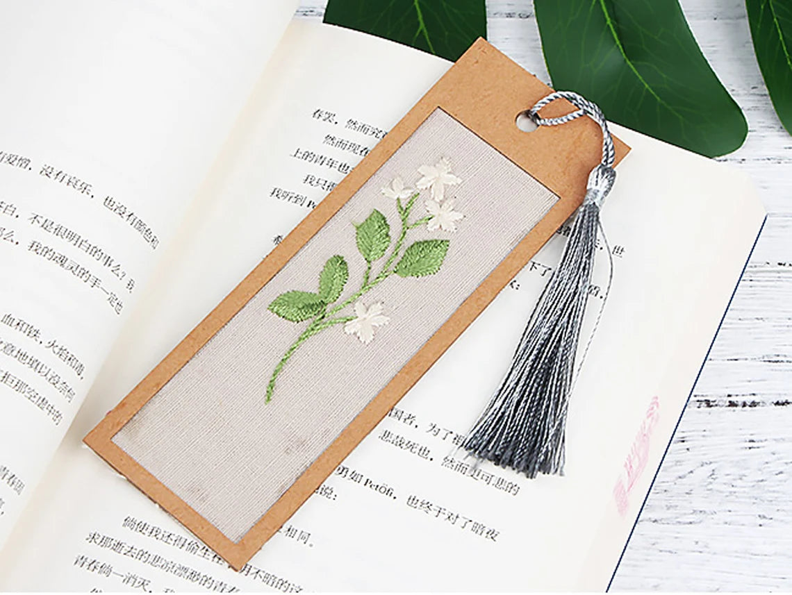Bookmark Set Of Five DIY Needlepoint Hoop Hand embroidered Bookmark flower Gift for readers bookmark Beginner Embroidery Kit