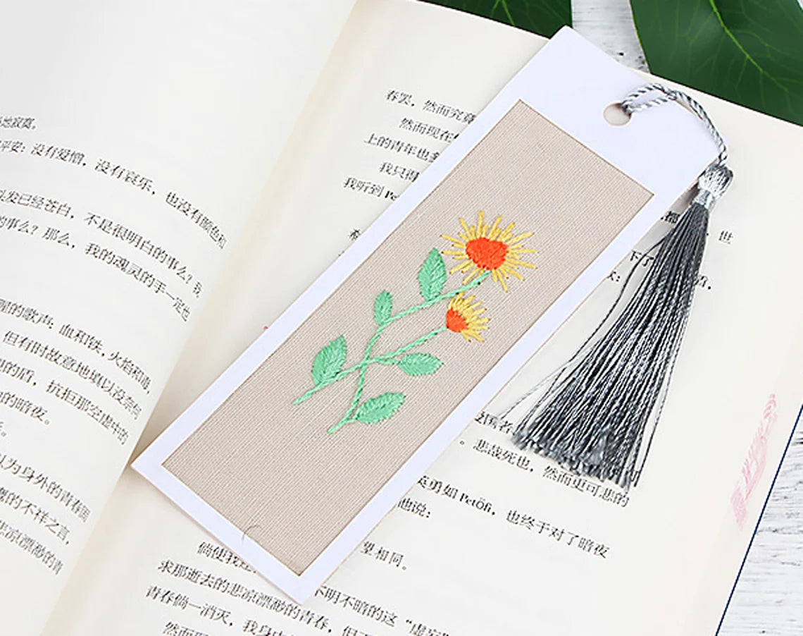 Bookmark Set Of Five DIY Needlepoint Hoop Hand embroidered Bookmark flower Gift for readers bookmark Beginner Embroidery Kit