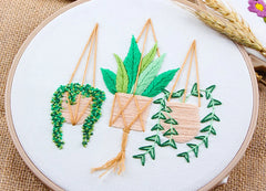 Embroidery Kit Beginner-Hanging Planter Floral Pattern-Hand Embroidery Full Kit-DIY Flower Embroidery Hoop Wall Art Kit