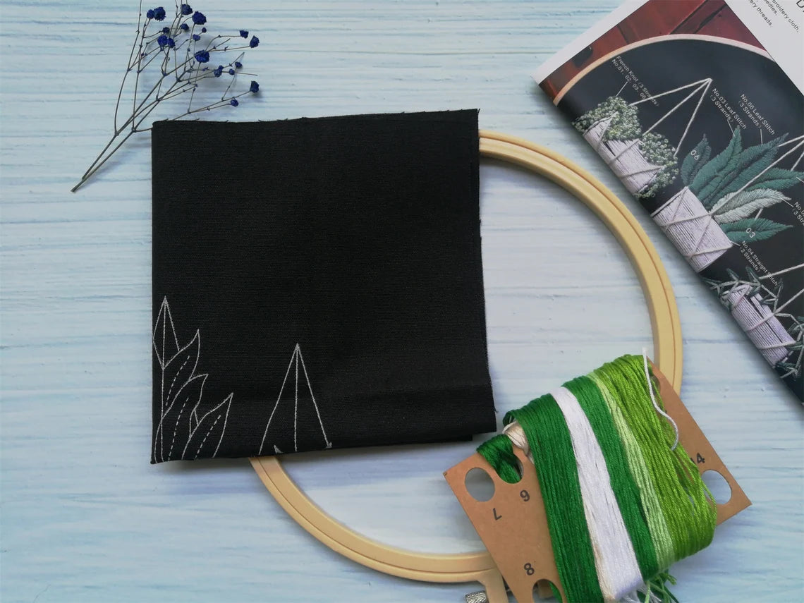 Embroidery Kit Beginner-Hanging Planter Floral Pattern-Hand Embroidery Full Kit-DIY Flower Embroidery Hoop Wall Art Kit