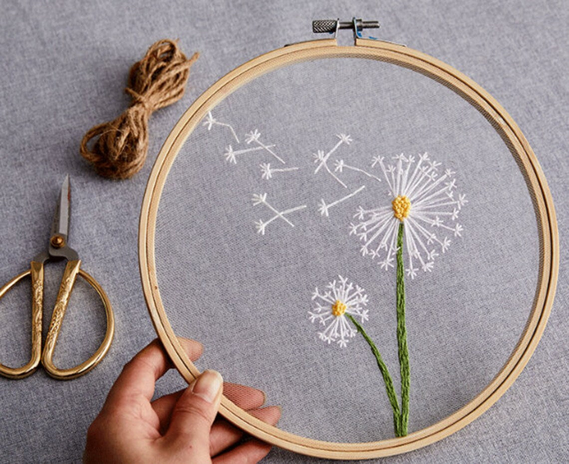 Plants transparent embroidery kit for beginner,Flower diy Kit, Floral Hand Embroidery Full Kit