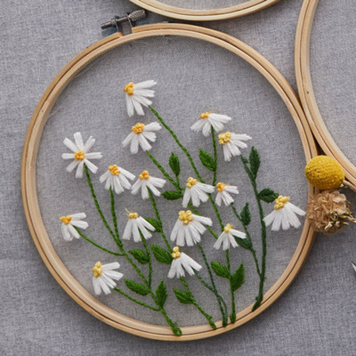 Plants transparent embroidery kit for beginner,Flower diy Kit, Floral Hand Embroidery Full Kit