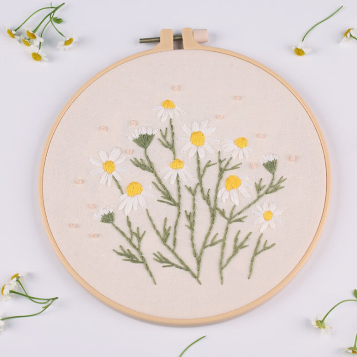 Modern Flower Pattern - Hand Embroidery Full Kit - DIY Floral Embroidery Hoop Wall Art Kit -English Guide