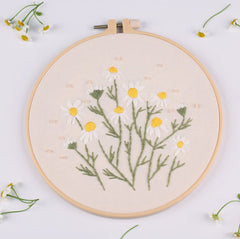 Modern Flower Pattern - Hand Embroidery Full Kit - DIY Floral Embroidery Hoop Wall Art Kit -English Guide