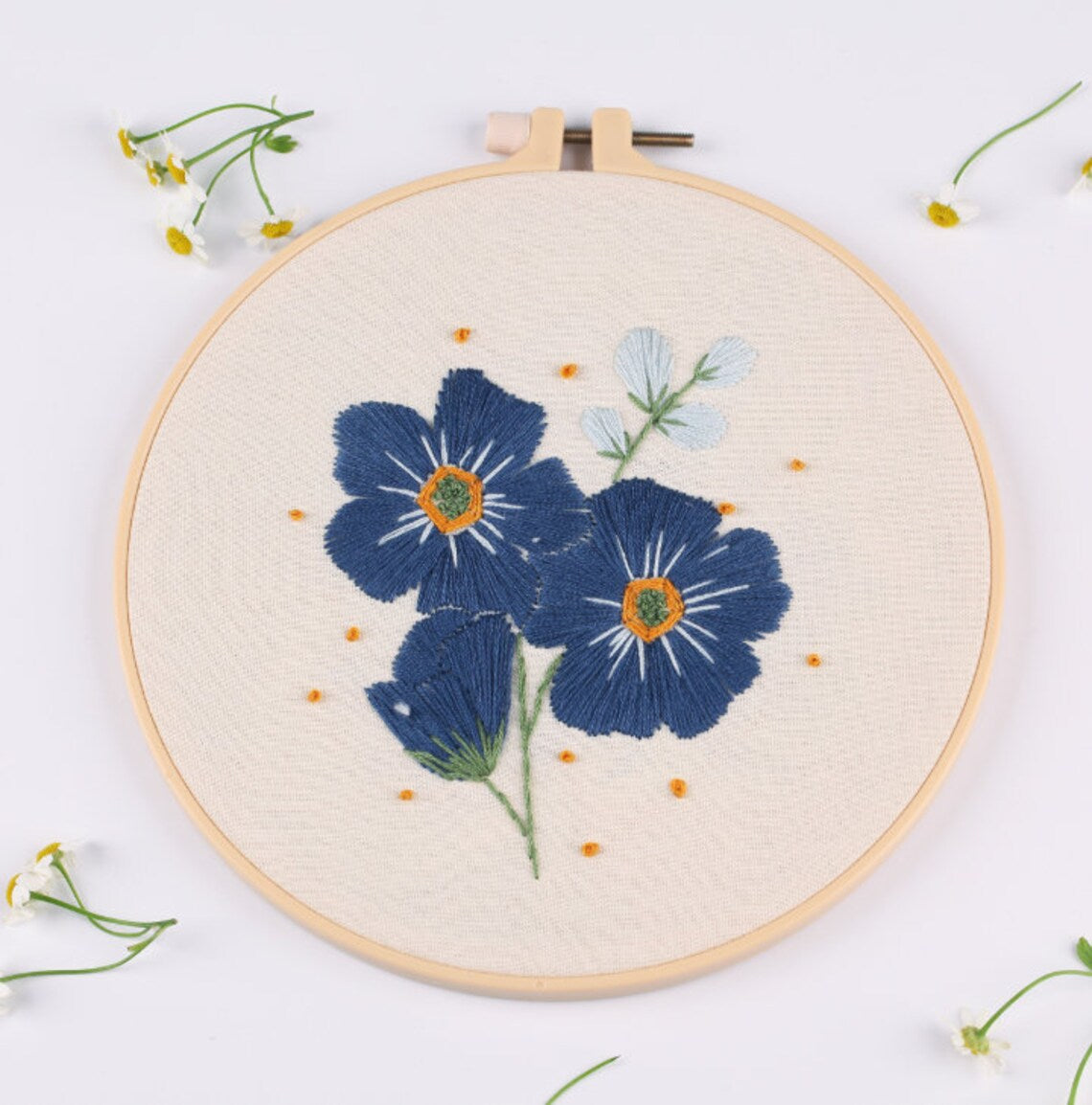 Modern Flower Pattern - Hand Embroidery Full Kit - DIY Floral Embroidery Hoop Wall Art Kit -English Guide
