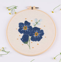 Modern Flower Pattern - Hand Embroidery Full Kit - DIY Floral Embroidery Hoop Wall Art Kit -English Guide