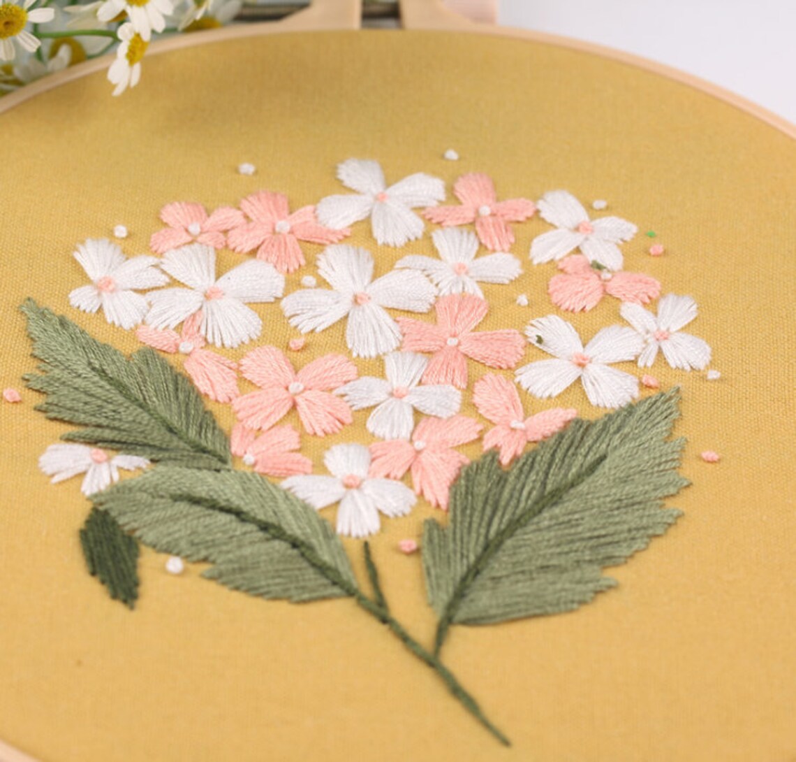 Modern Flower Pattern - Hand Embroidery Full Kit - DIY Floral Embroidery Hoop Wall Art Kit -English Guide