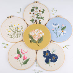 Modern Flower Pattern - Hand Embroidery Full Kit - DIY Floral Embroidery Hoop Wall Art Kit -English Guide