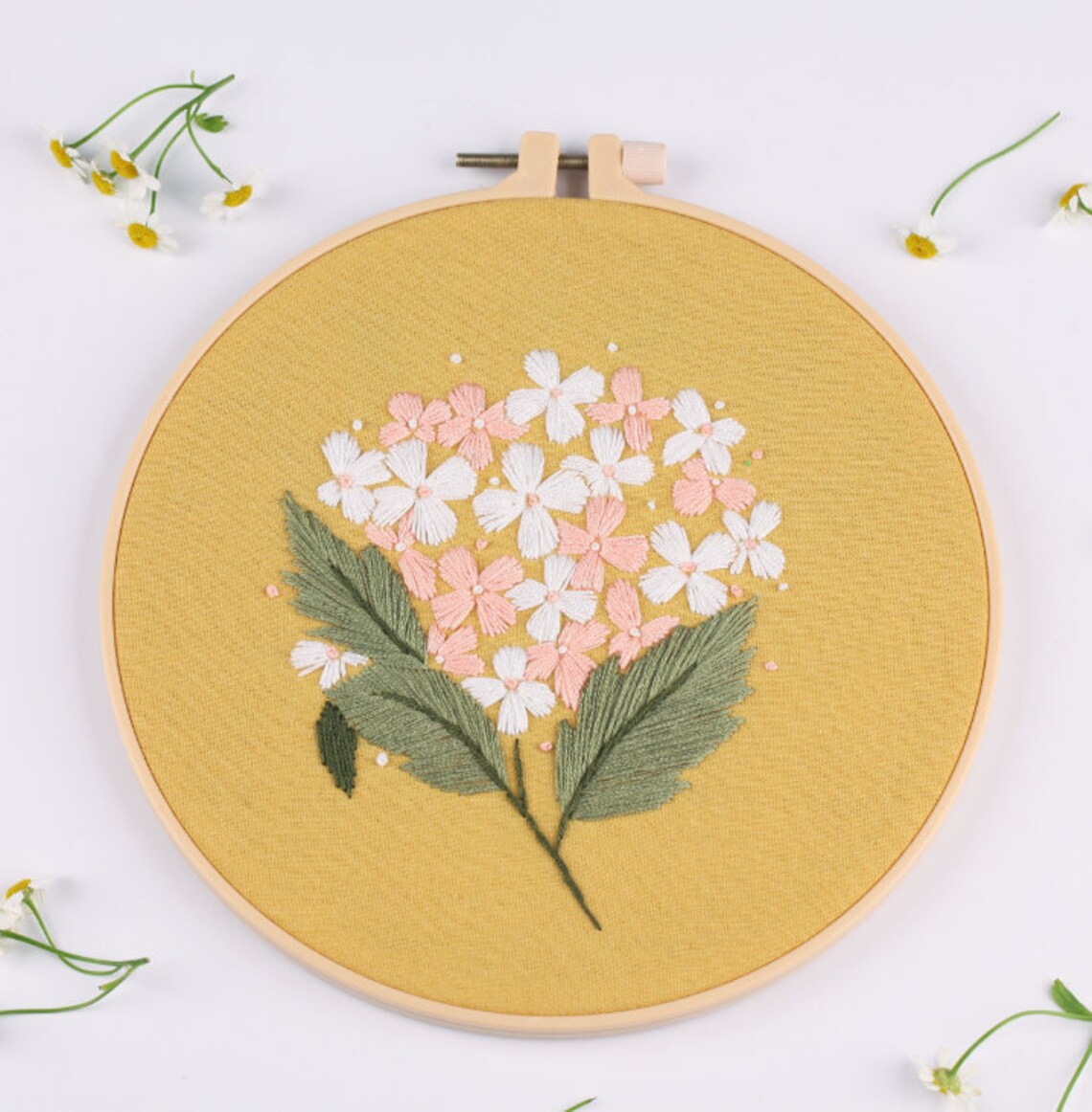 Modern Flower Pattern - Hand Embroidery Full Kit - DIY Floral Embroidery Hoop Wall Art Kit -English Guide
