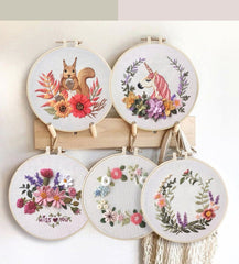 Embroidery Kit Beginner, Full Kit with Hoop, Unicorn Squirrel Hand embroidery ,Crewel embroidery, DIY Craft Kit Needlepoint Hoop Wall Art Kit